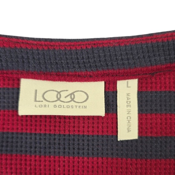 LOGO Lori Goldstein‎ Striped Waffle Knit Cardigan with Lace Trim - Picture 5 of 9